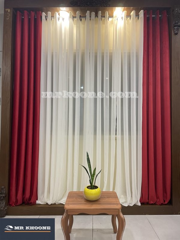 پرده آماده مخمل گارنت قرمز - مسترخونه