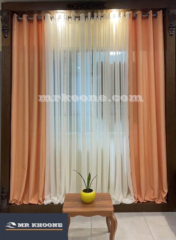 پرده آماده کتان گارنت گلبه ای + حریر - مسترخونه